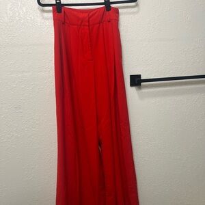 High-Rise Wide Leg Red Pants